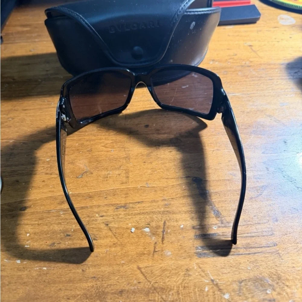 Bulgari Black Sunglasses with Crystal Square Accent with case